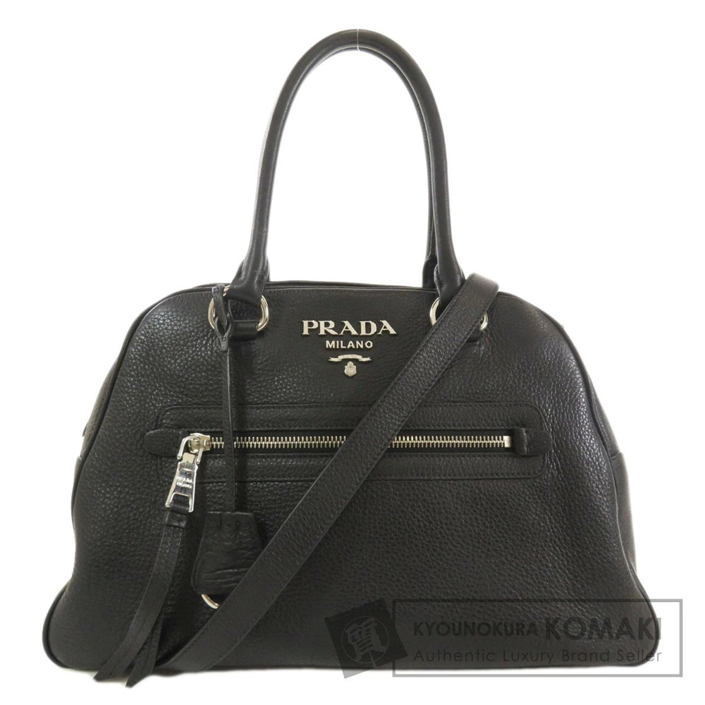 Prada Black Vitello Daino Bowling Bag pebbled leather